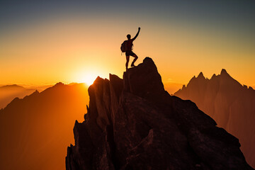 A determined athlete scales a mountain peak