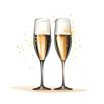 Elegant and simple illustration of champagne glasses toasting for an anniversary
