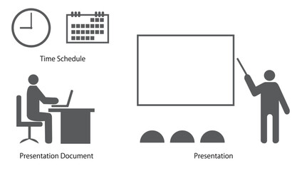 資料の準備をする人とプレゼンテーションする人のピクトのようなベクターイラスト