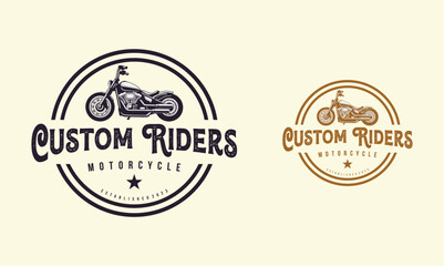 Custom motorcycle logo design vector. Motorcycle custom vintage illustration isolated.