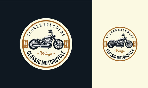 Custom motorcycle logo design vector. Motorcycle custom vintage illustration isolated.