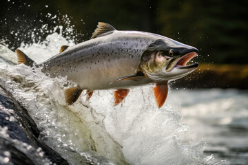 Jumping nature salmon water fish fresh seafood underwater wild trout