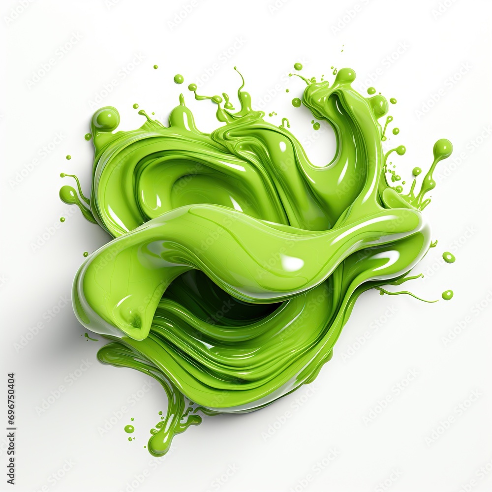 Poster 3d green paint splat isolated object in white background