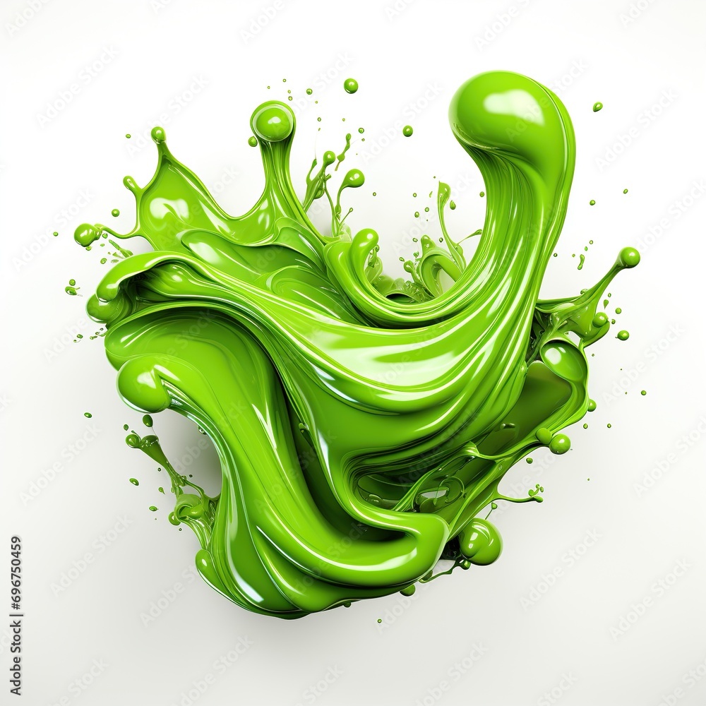 Poster 3d green paint splat isolated object in white background