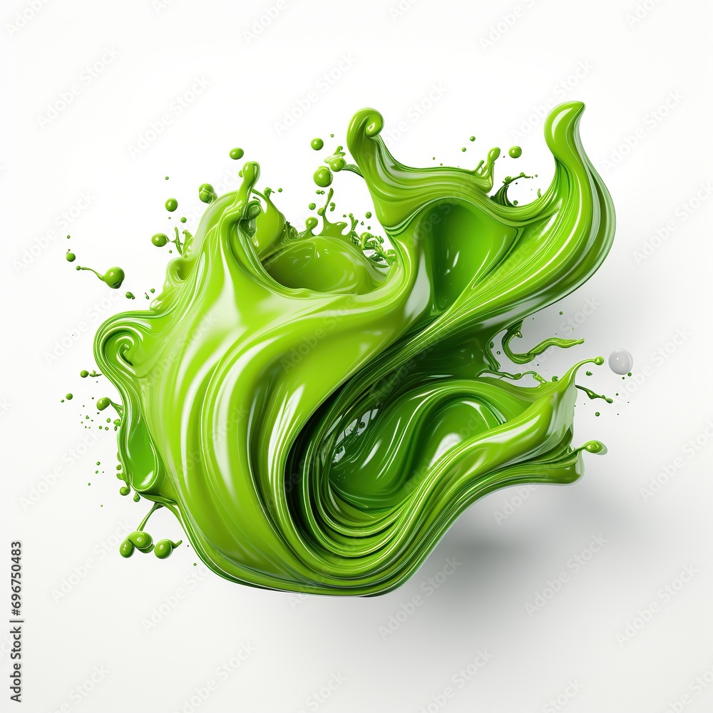 Poster 3d green paint splat isolated object in white background