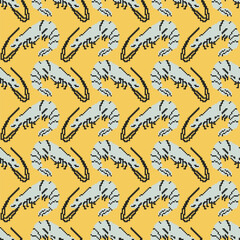 Seamless pattern, background, wrapping paper, illustration, postcard, print with shrimps in vector. Pixel art