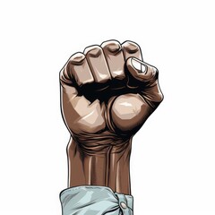 black man fist raised hand high in triumph, watercolor on a white backdrop