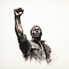 Fototapeta premium black man fist raised hand high in triumph, watercolor on a white backdrop