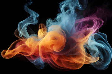 Obraz premium Bright, thick rainbow smoke on a black background. Generative AI.