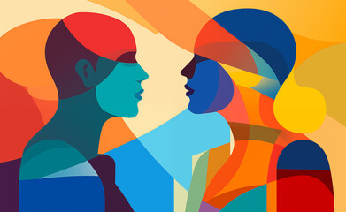 Colorful icon of two people talking to each other to create a positive outcome.