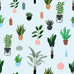Hand drawn home plants pattern. vector seamless pattern
