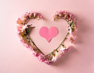 pink flowers arrangement into heart shape