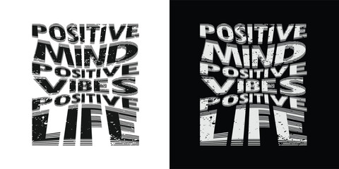 Positive mind positive vibes positive life - Stylish Wavy Groovy trendy typography t shirt design. Motivational famous quotes typography t shirt design. printing, typography, and calligraphy - obrazy, fototapety, plakaty