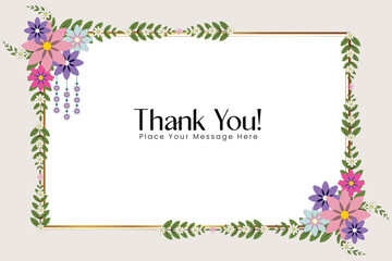 Thank you card with flowers and green leave with vector illustration.