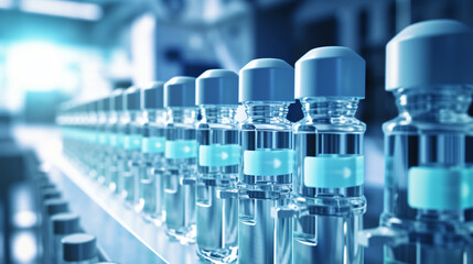 Medical vials on production line at pharmaceutical