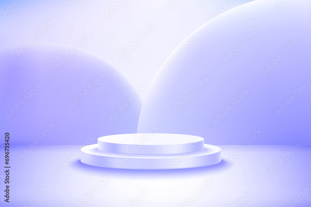 Poster bright studio with circle podium. vector 3d illustration with copy space