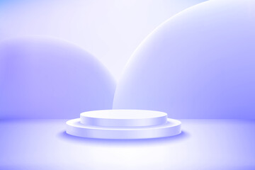 Bright studio with circle podium. Vector 3d illustration with copy space