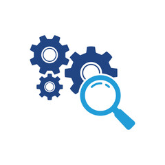 Loupe with Cogwheel Color Icon. Magnifying Glass with Gears. Service of Search and Control. Maintenance of Factory Mechanism. Isolated Vector Illustration.