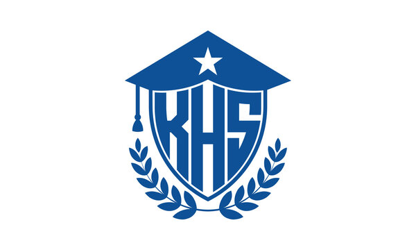 KHS three letter iconic academic logo design vector template. monogram, abstract, school, college, university, graduation cap symbol logo, shield, model, institute, educational, coaching canter, tech	