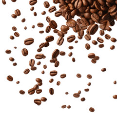 Falling coffee beans isolated on a white or transparent background 