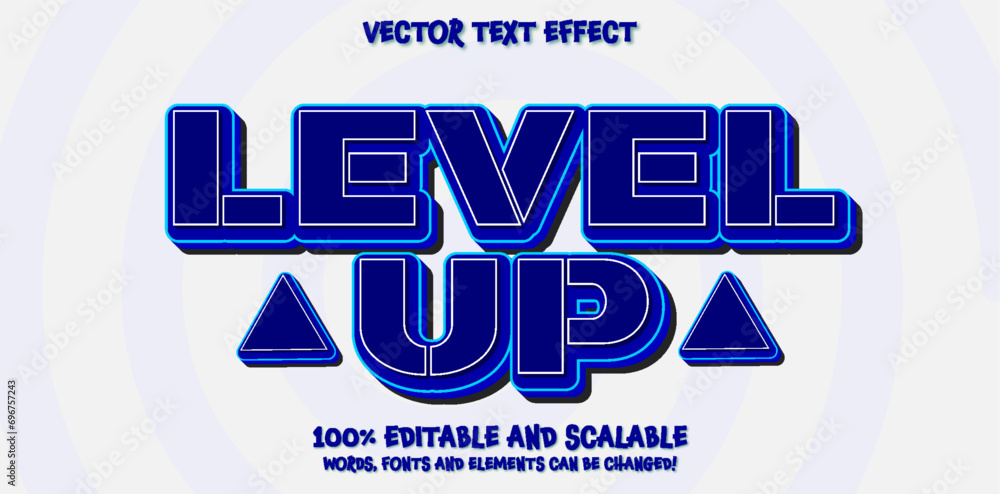 Poster editable text effect level up 3d cartoon template style premium vector
