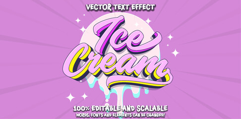 Editable text effect - Ice Cream 3d Traditional Cartoon template style premium vector - obrazy, fototapety, plakaty