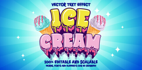 Editable text effect Ice Cream logo 3d Cartoon Cute template style premium vector