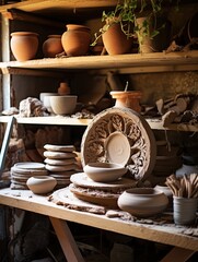 Fototapeta na wymiar Organic Clay Sculptures: Handmade Aesthetic with Pottery Wheels for Artistic Craftsmanship