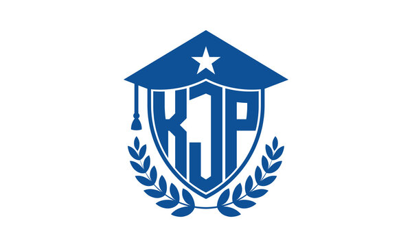 KJP three letter iconic academic logo design vector template. monogram, abstract, school, college, university, graduation cap symbol logo, shield, model, institute, educational, coaching canter, tech	