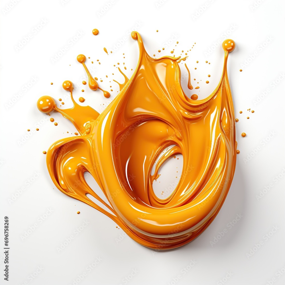 Poster 3d orange paint splat isolated object in white background
