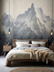Snowy Serenity: Captivating Winter Peaks Unveiling Majestic Mountainscapes for Tranquil Bedroom D�cor
