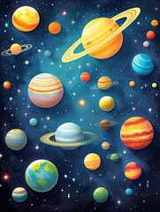 Solar System Adventure: Explore Outer Space with Educational Digital Image for Kids' Rooms