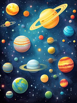 Solar System Adventure: Explore Outer Space with Educational Digital Image for Kids' Rooms