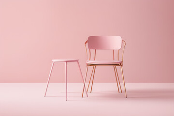 Empty Room with a Pink Chair Against a Pink Background