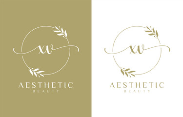 Letter XV Beauty Logo with Flourish Ornament