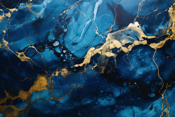 Fototapeta premium Blue marble texture background with golden elements