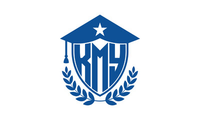 KMY three letter iconic academic logo design vector template. monogram, abstract, school, college, university, graduation cap symbol logo, shield, model, institute, educational, coaching canter, tech	