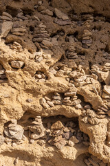Small Stacks of Rocks in a Cliff Face at Smith Rock State Park in central Oregon