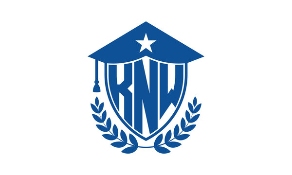 KNW three letter iconic academic logo design vector template. monogram, abstract, school, college, university, graduation cap symbol logo, shield, model, institute, educational, coaching canter, tech	