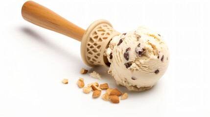 Fototapeta na wymiar Nougat hazelnut ice cream scoop on white background