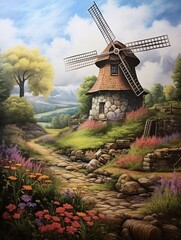 Rustic Windmills: Serene Rural Landscapes for Calming Bedroom Decor