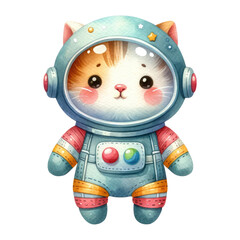 Fototapeta premium Watercolor Cute Space Object. Cat with an Astronaut Suit Clipart. Solar System Element. Watercolor Galaxy Element Illustration.