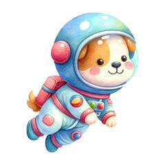 Watercolor Cute Space Object. Dog with an Astronaut Suit Clipart. Solar System Element. Watercolor Galaxy Element Illustration.