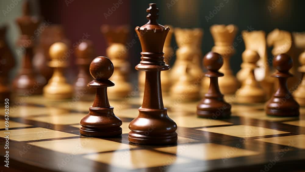 Poster a macro shot of a chessboard, highlighting the intense focus and concentration of two players engage