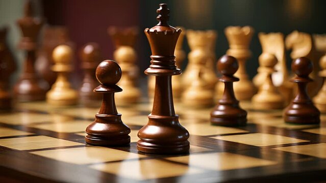 A macro shot of a chessboard, highlighting the intense focus and concentration of two players engaged in a strategic battle. Each move is carefully calculated using game theory principles,