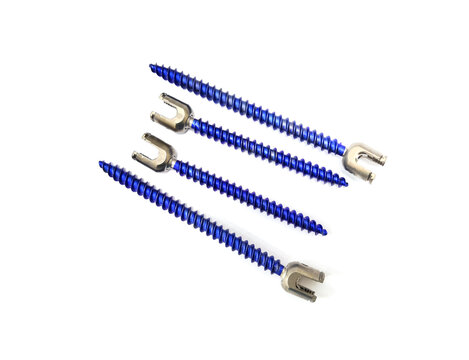 Blue Spinal Pedicle Screws In White Background