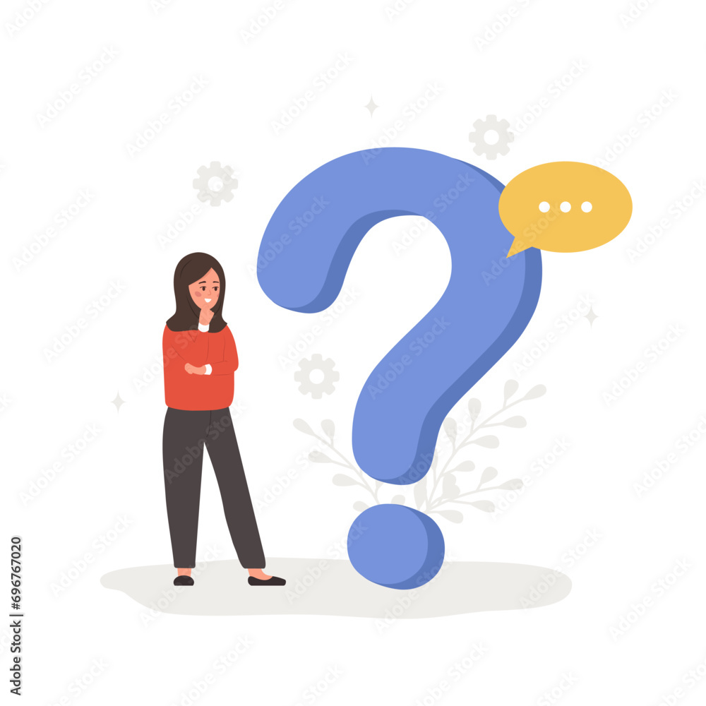 Aufkleber frequently asked questions concept. muslim woman with large question mark search for answers. custom