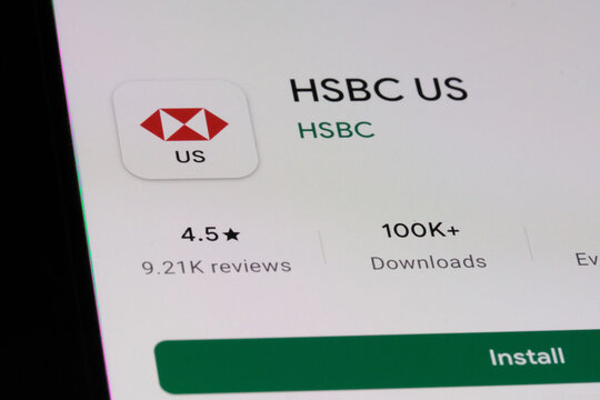 Shanghai,China-Dec. 21st 2023: HSBC bank app icon and company brand logo