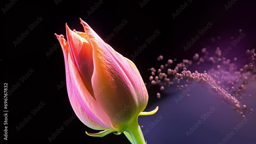 Poster the closeup view of a flower bud in space, showing how the absence of gravity affects the shape and 
