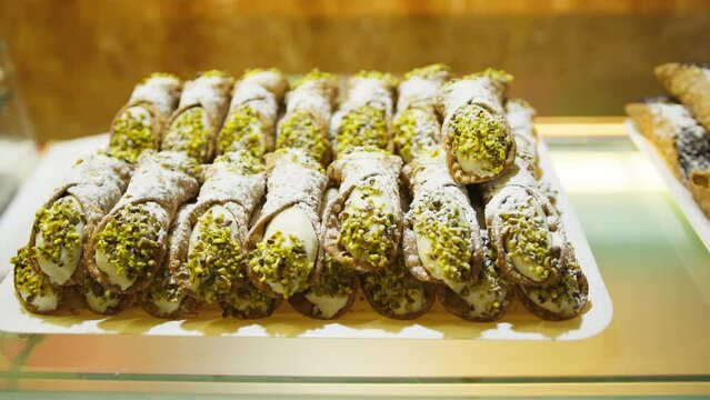 Desserts Cannoli with ricotta cheese typical Sicilian food